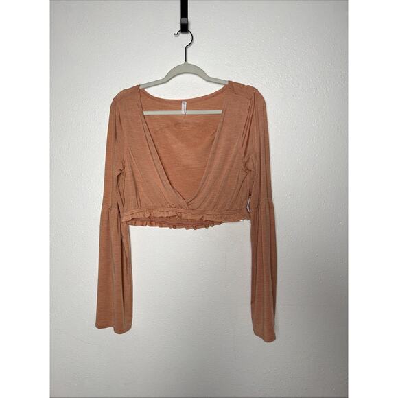 FREE PEOPLE MOVEMENT | Movin On Up Bell Sleeve Cropped Top In Orange Size Large - Picture 1 of 6